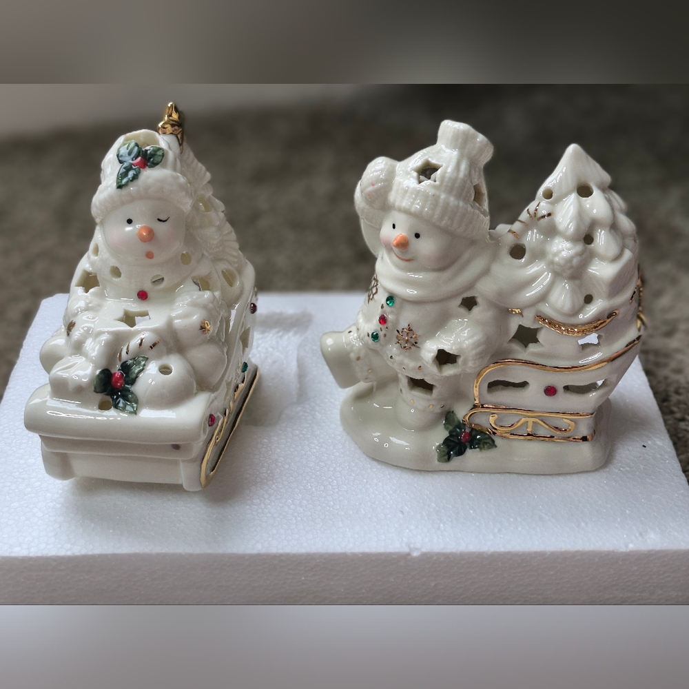 Holiday Home Accents Set of Two Snow Kids Tealight Candle Ceramic